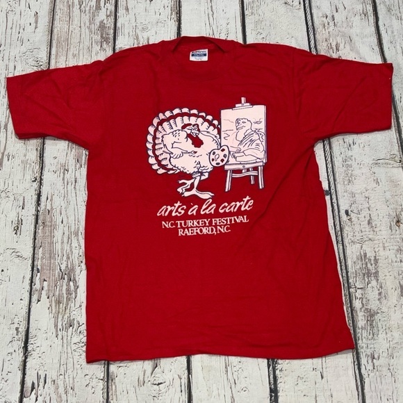Vintage North Carolina Turkey Festival 1980s Red Graphic 80s Tee Top Shirt - Picture 1 of 8